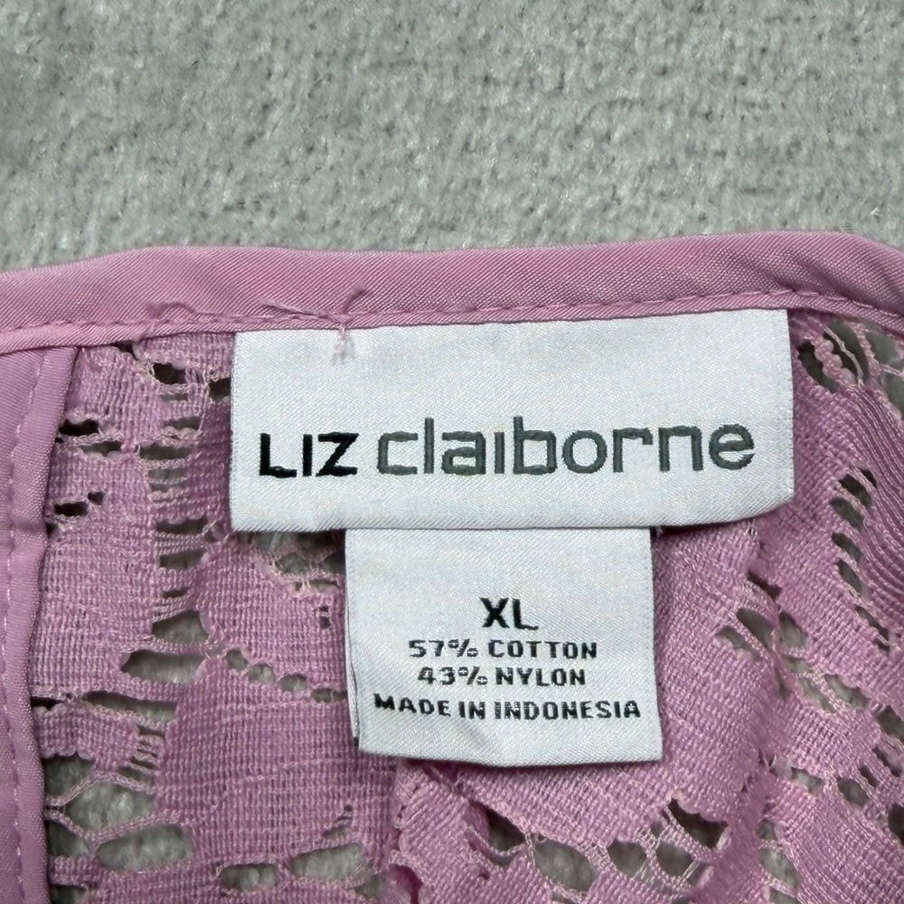 Vintage Liz Claiborne Purple Floral Lace Cap Sleeve Blouse XL Cotton Blend 2000s - Picture 2 of 9